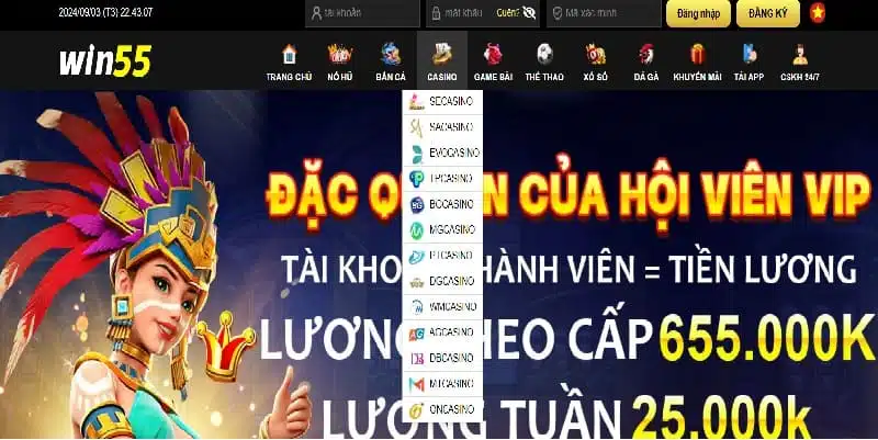 Nhiều nhà cung cấp danh tiếng hợp tác với casino Win55